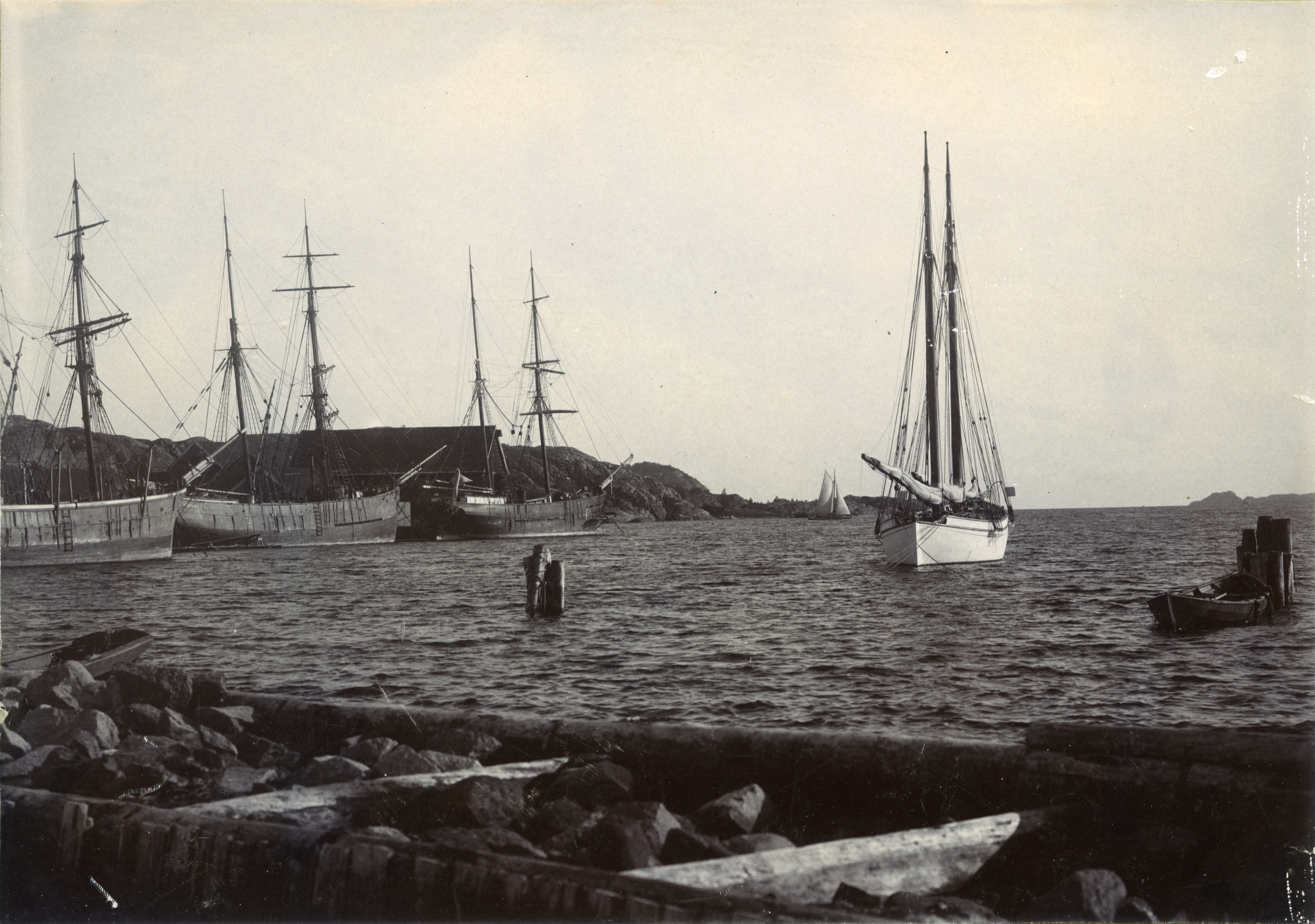 Skonnerter, lystbåt, losbåt og sjøhus på 1890-tallet i Hølen i Vestfold