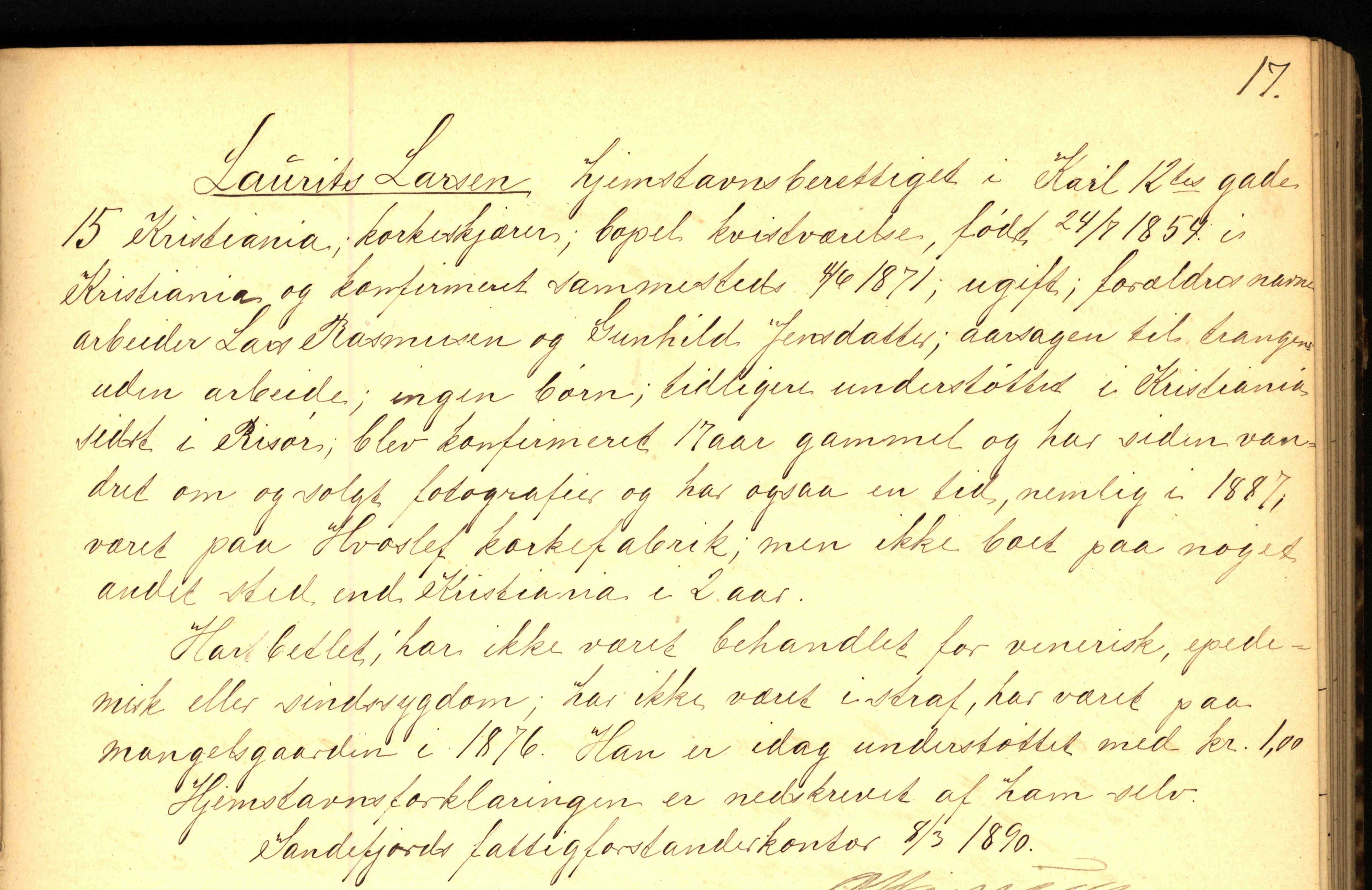 Hjemstavnsprotokoll for Sandefjord 1888-1895