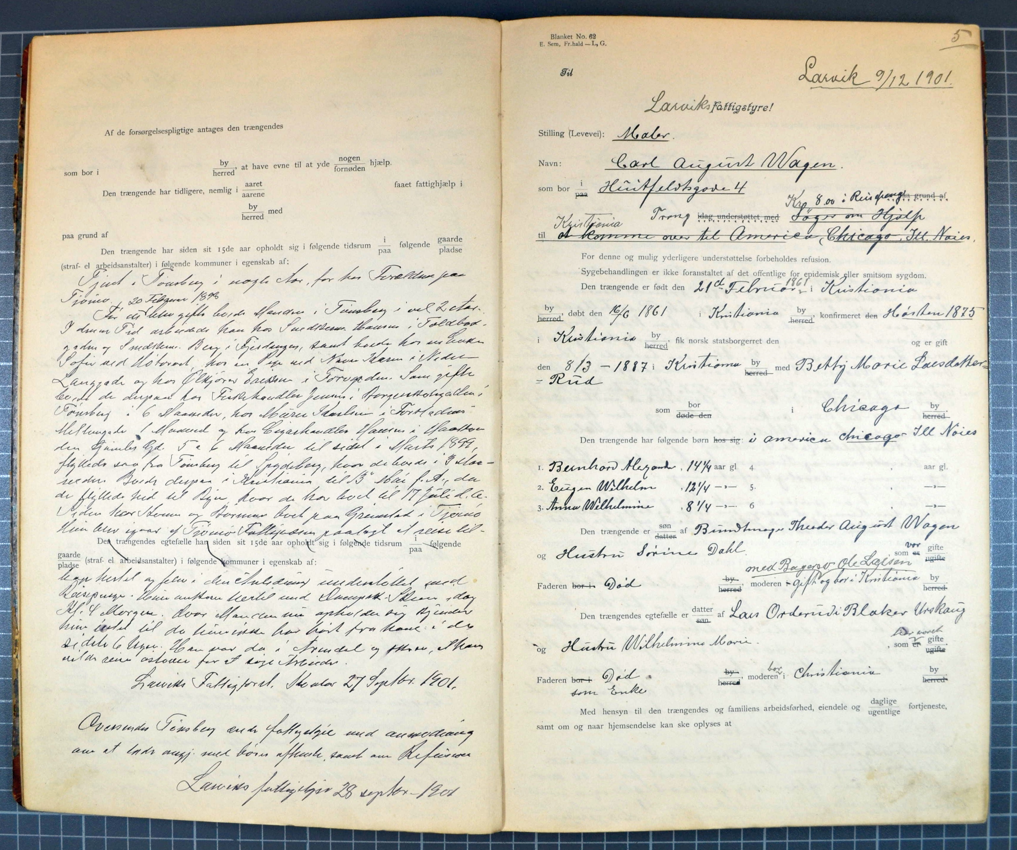 Hjemstavnsforklaring - Maler Carl August Wagen - 09.12.1901