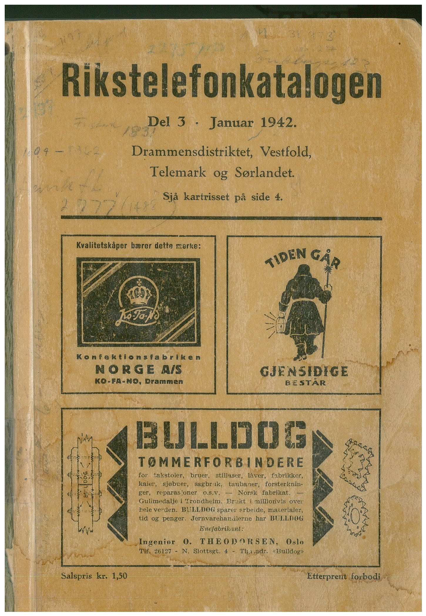 Rikstelefonkatalogen Del 3 for Sørøst-Norge 1942