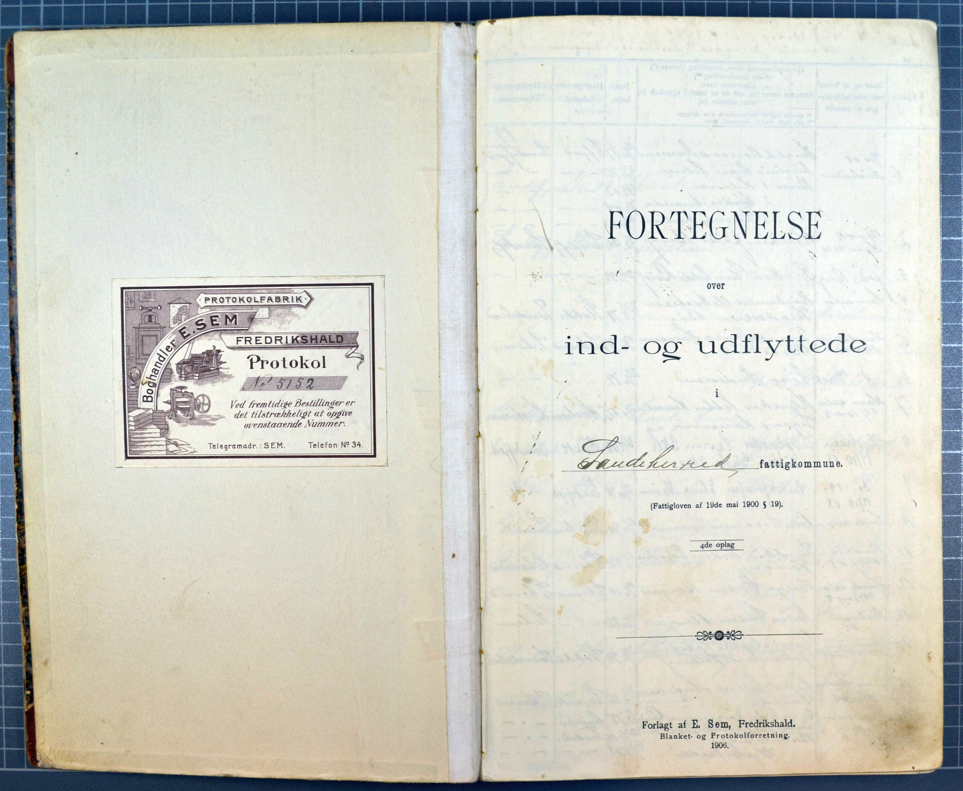 Flytteprotokoll for Sandar 1901-1908