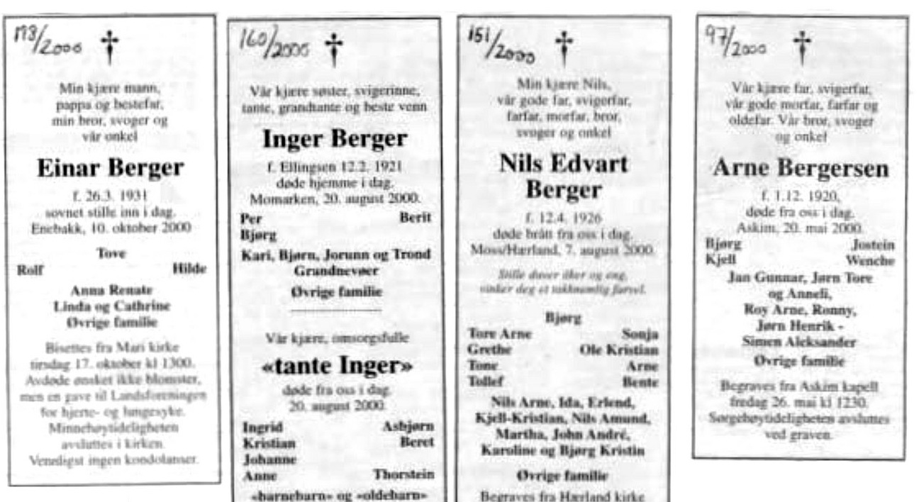 Eksempel på samlede dødsannonser