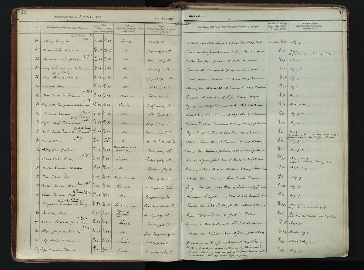 Protokoll over konfirmerte i Larvik 1920