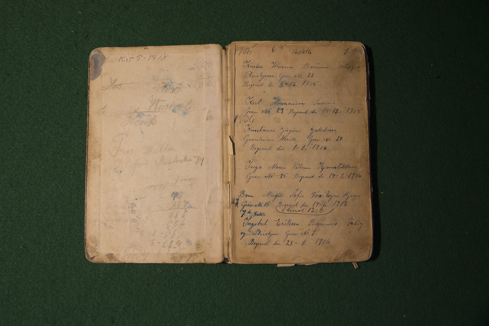 Notisbok fra kirketjeneren i Haslum Kirke 1905-1916