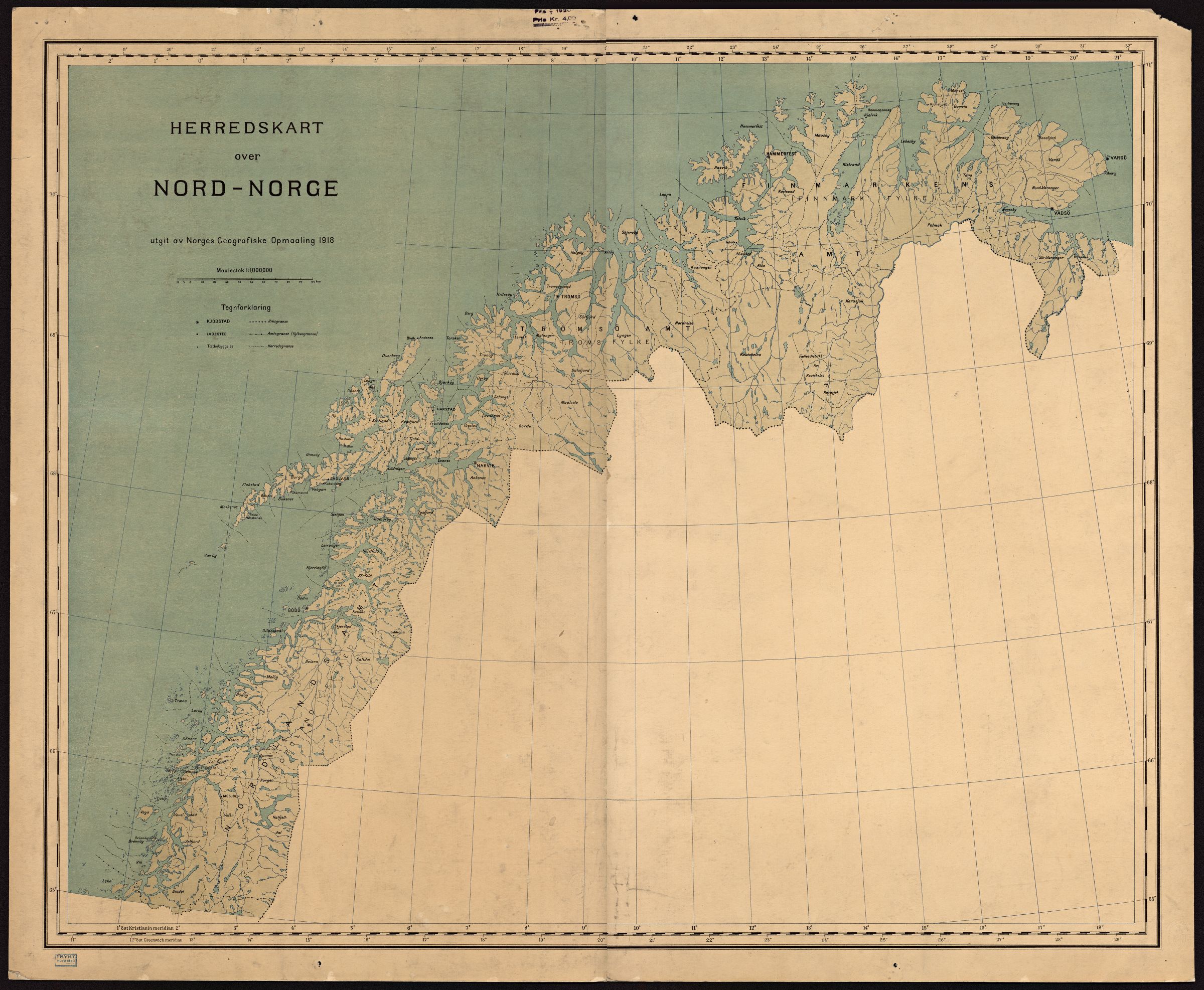 Herredskart over Nord-Norge 1918
