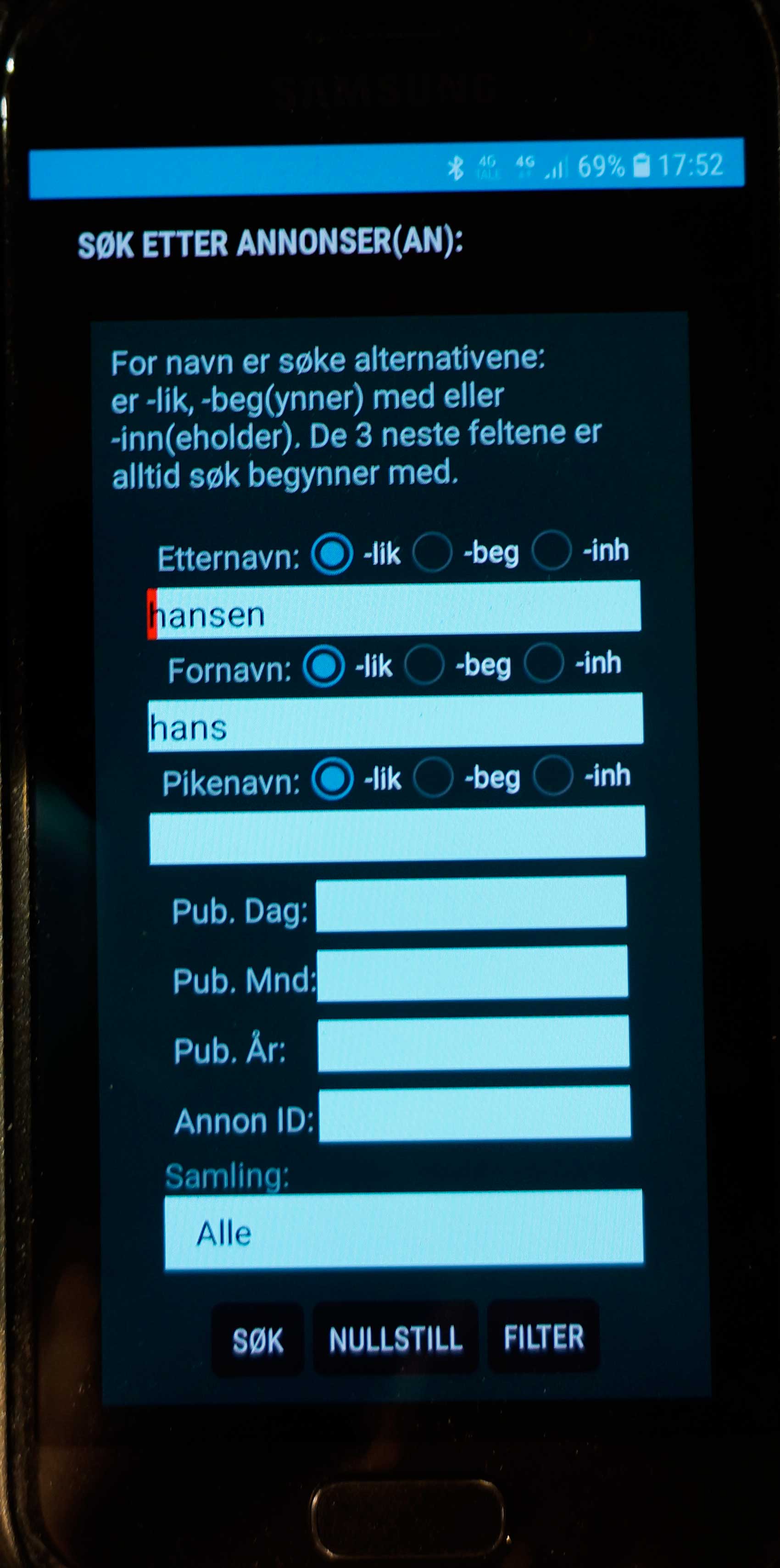 app for søk i dødsannonser