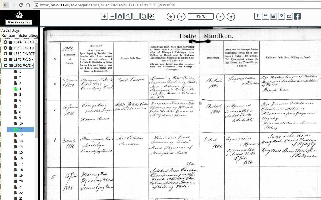 Dansk kirkebok fra Rigsarkivet