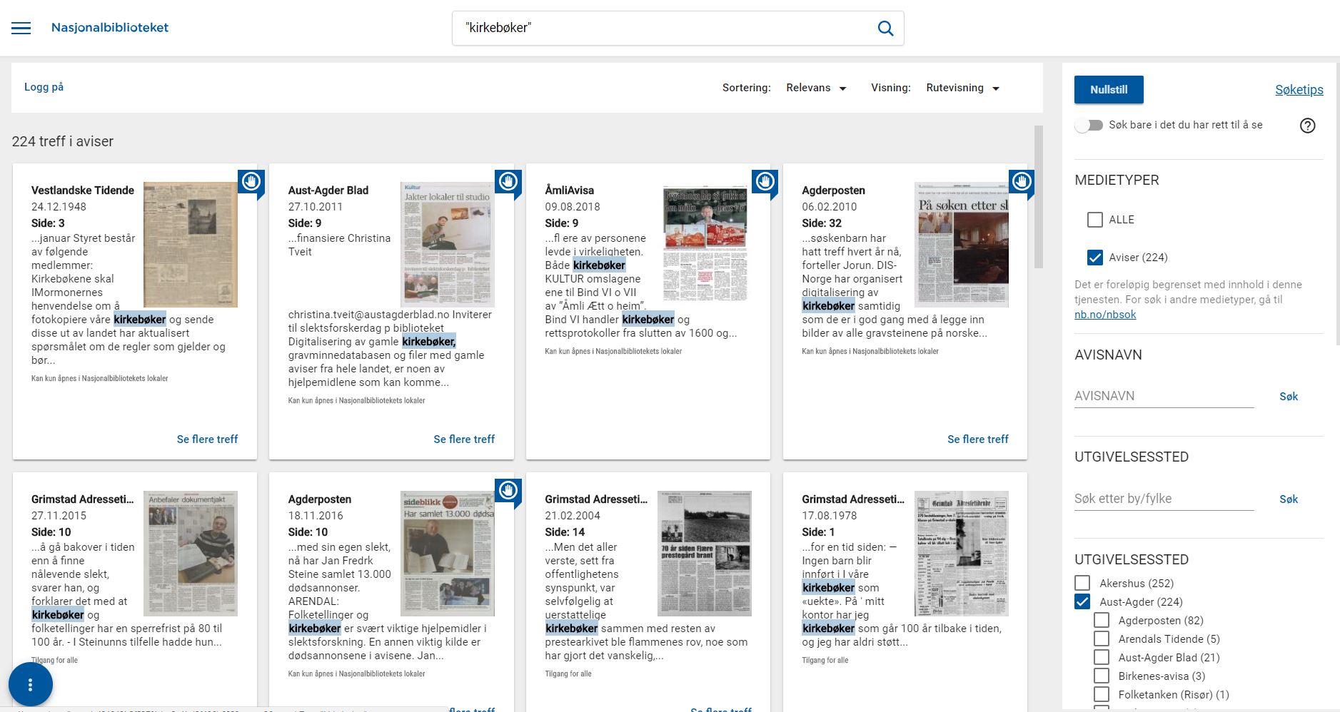 Søk etter ordet kirkebøker i aviser fra Aust-Agder