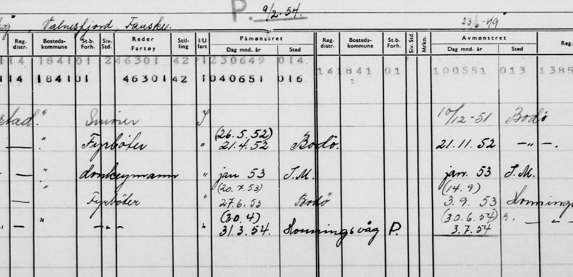 Eksempel på registerkort etter sjømenn