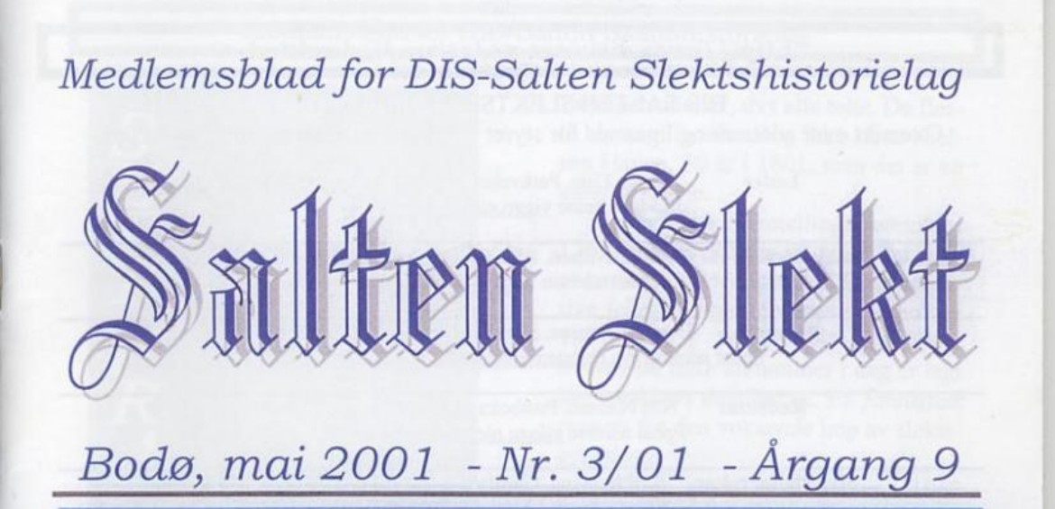 Medlemsbladet Salten Slekt 2001 - utsnitt av forside