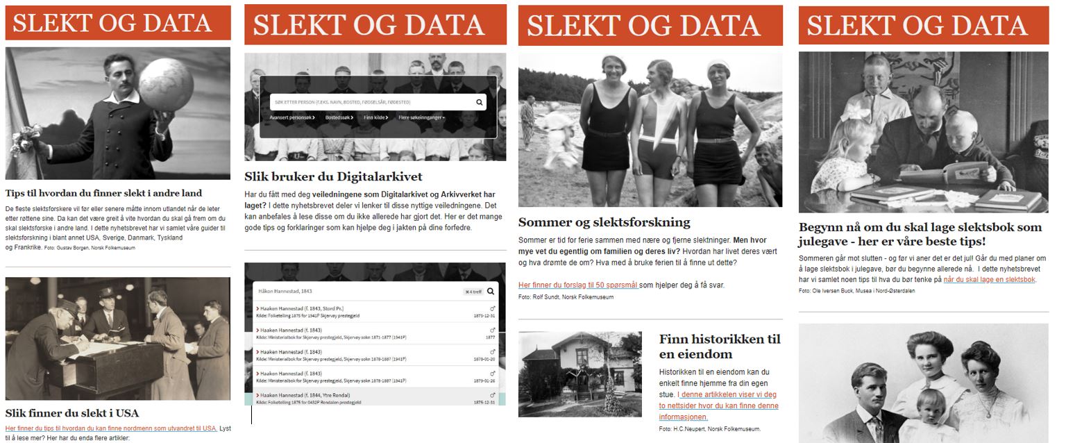 Eksempler på nyhetsbrev fra Slekt og Data