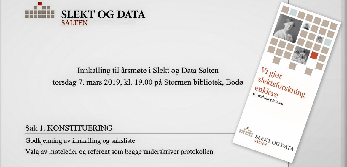 Utsnitt av årsmøtedokument Slekt og Data Salten