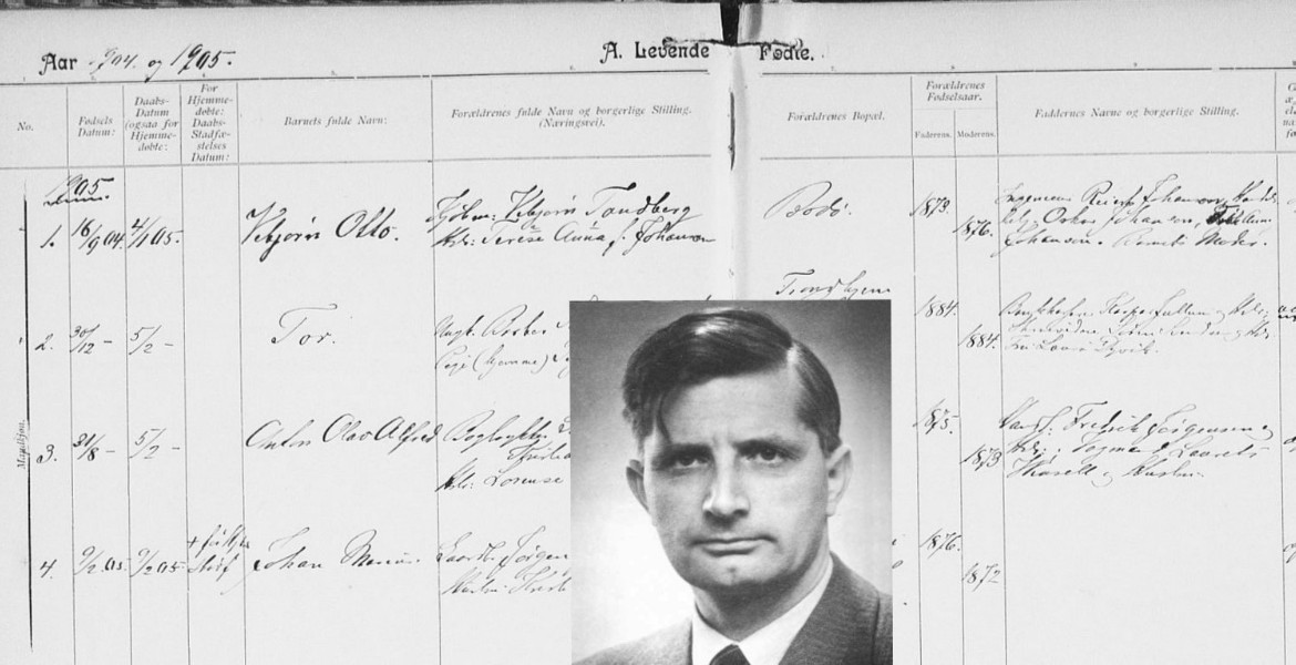 Portrett av Vebjørn Tandberg og kirkebokside