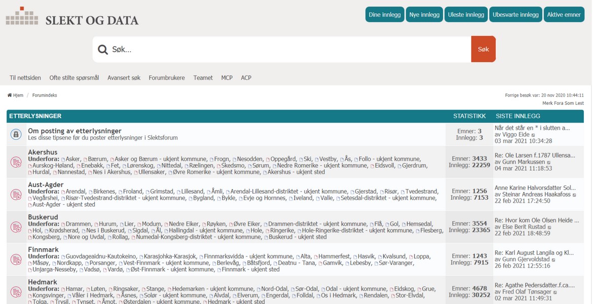 Forsiden på Slektsforum