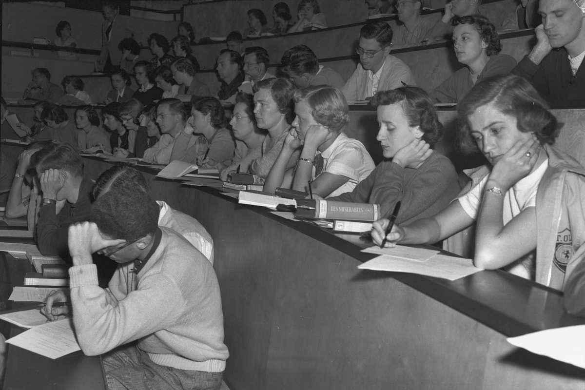 Forelesning i et auditorium, 1950.