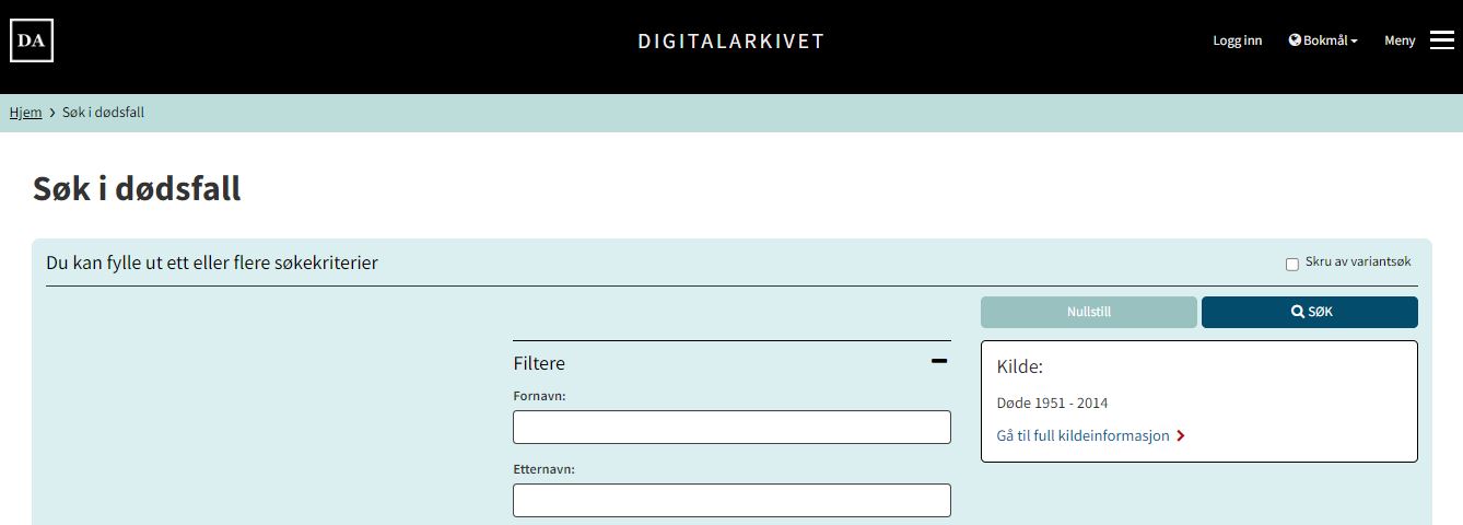 Dødsfall på digitalarkivet