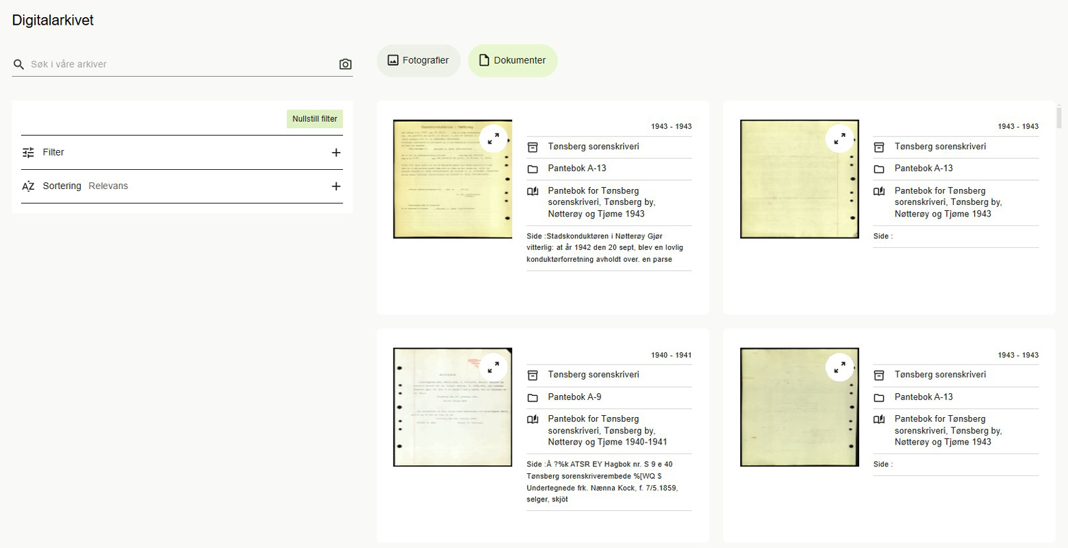 Skjermdump av det nye fritekstsøket