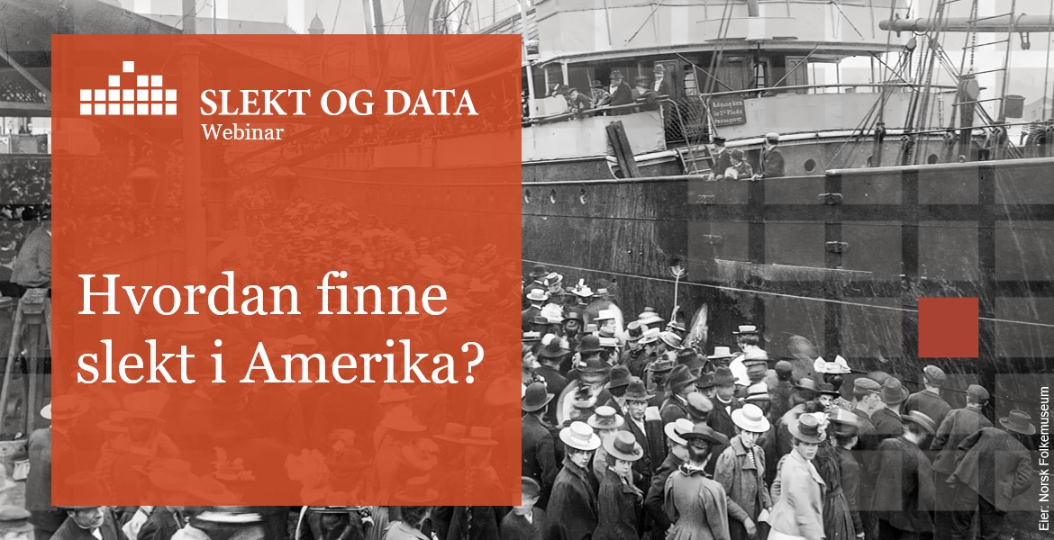 Bildet viser tittel på webinar og bakgrunn viser emigrantskip med mange folk på havna.