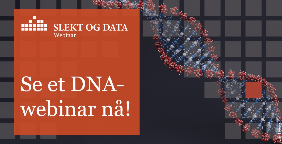 Tekst: "Se et DNA-webinar nå", Bakgrunn: DNA-illustrasjon