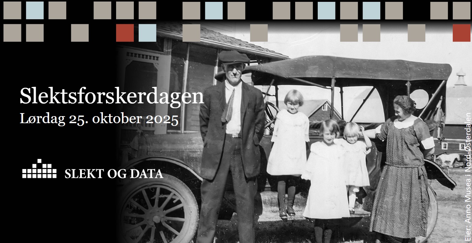 Plakat til Slektsforskerdagen 2025. Bilde av familie emigrert til USA