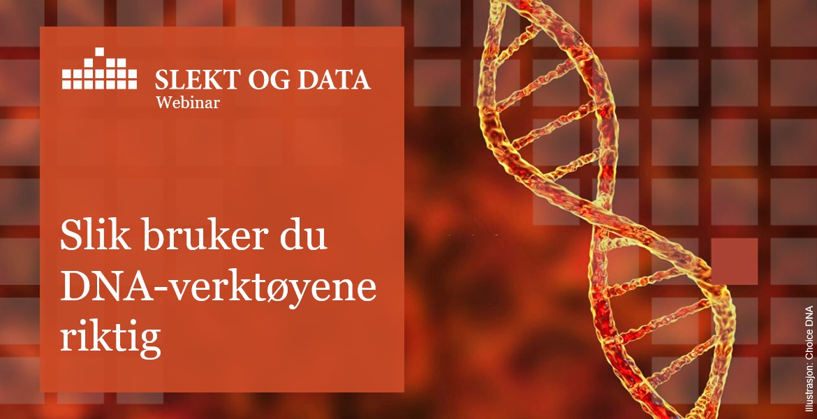 DNA-illustrasjon og navn på webinaret