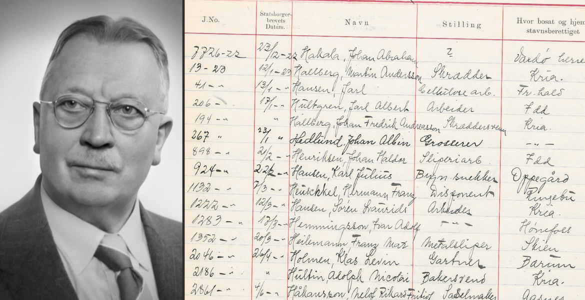 Kollasj: Journaler til norske statsborgersaker + tysk mann med norsk statsborgerskap