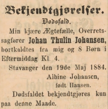 Johan Thulin-dødsannonse