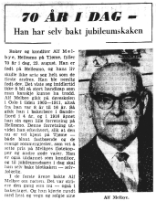 Omtale av Alf i «Tønsbergs blad» på 70-årsdagen.