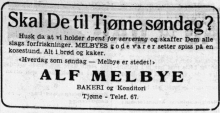 Annonse for Alfs bakeri i 1953.