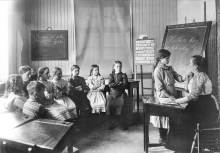 Kristiania offentlige skole for døve fra rundt 1910-tallet. Klasserom.