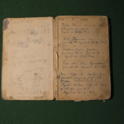 Notisbok fra kirketjeneren i Haslum Kirke 1905-1916