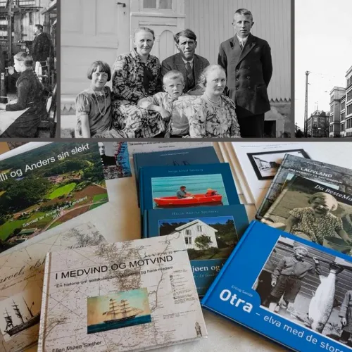 Kollasj_slektsbøker og andre passende bilder til slektsbok