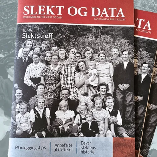 Forsiden av medlemsbladet med temaet slektstreff