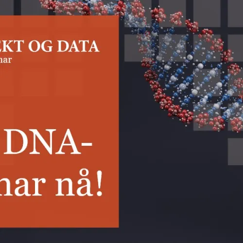 Tekst: "Se et DNA-webinar nå", Bakgrunn: DNA-illustrasjon