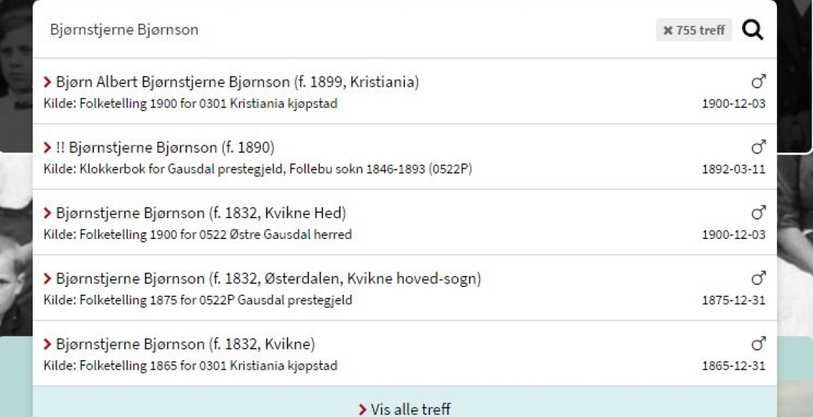 Skjermbilde fra Digitalarkivet