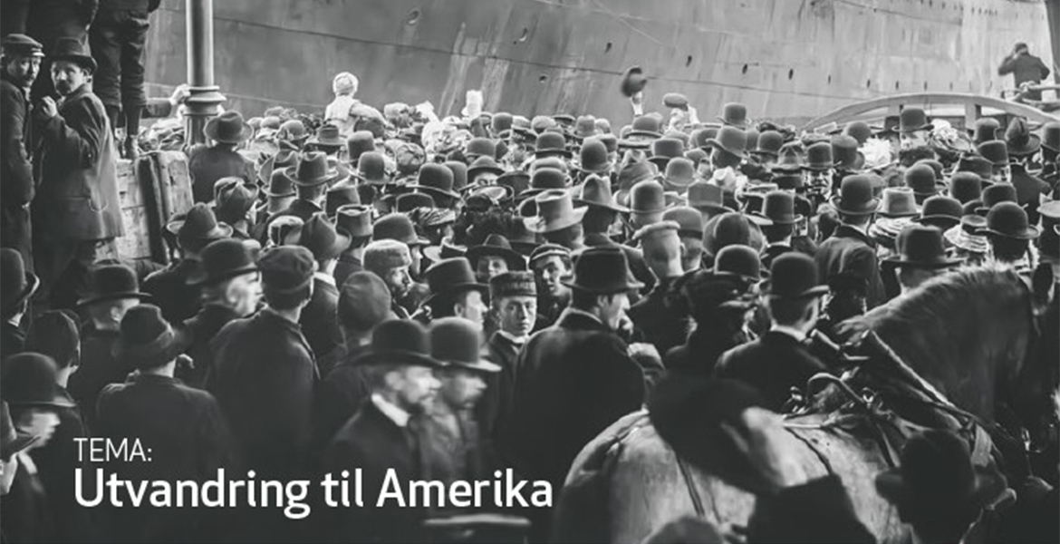 Nærbilde av forsiden av bladet om utvandring til Amerika
