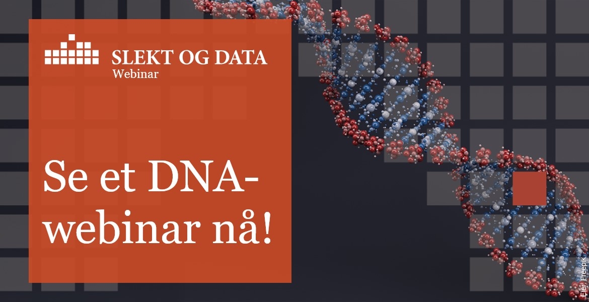 Tekst: "Se et DNA-webinar nå", Bakgrunn: DNA-illustrasjon